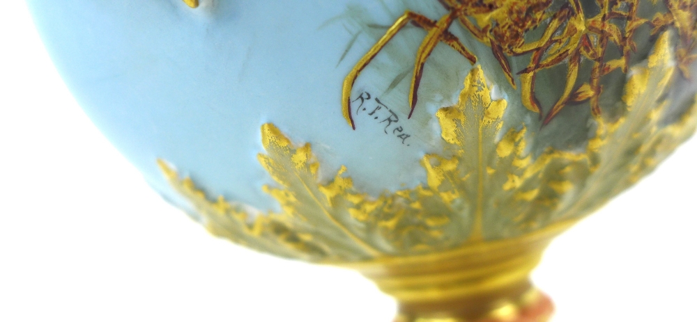 A Royal Worcester vase by Raymond Rea, painted with four swans in flight to a powder blue ground, - Image 7 of 12