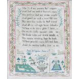 An early Victorian sampler, signed 'Jane Maguire, June 20th', 43 by 35.5cm, mounted, glazed and