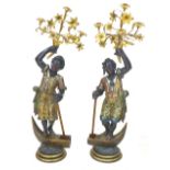 A pair of 19th century Venetian 'Blackamoor' candelabras, modelled as a boy and girl, both