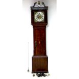 A George III oak long case clock, brass dial, signed ‘Jon Bancroft of Stockport’, brass dial,