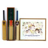 A collection of cricket memorabilia, comprising a signed limited edition caricature picture of the