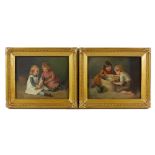 P. Karby (19th century): two scenes of children playing, a pair of oils on panel, one depicting