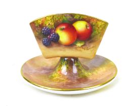 A Royal Worcester matchstick holder and tray, circa 1912, painted all round with apples and
