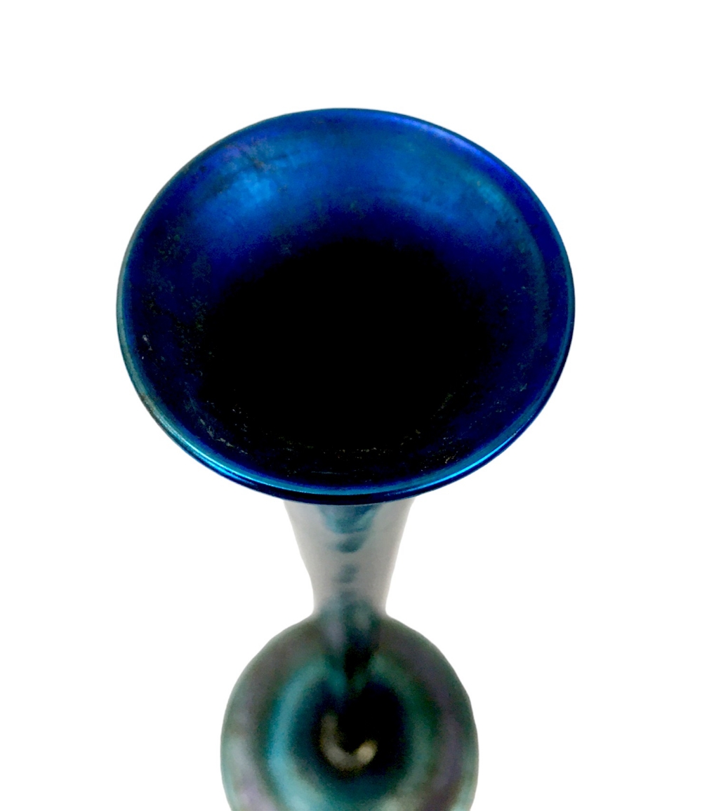 A Tiffany Favrile iridescent blue glass vase, numbered '9666 K' and signed L. C. Tiffany Favrile' to - Image 3 of 3