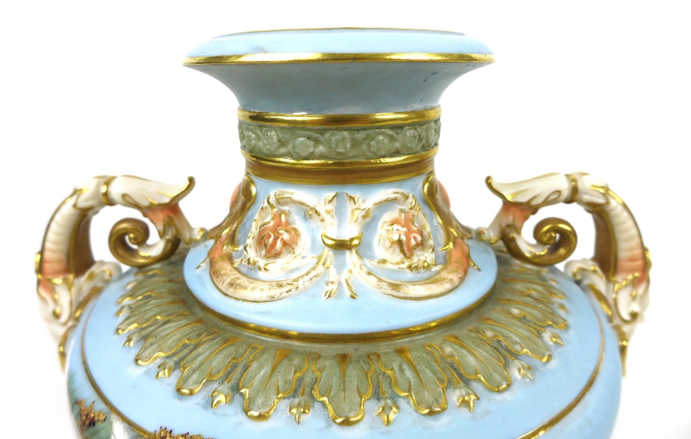 A Royal Worcester vase by Raymond Rea, painted with four swans in flight to a powder blue ground, - Image 11 of 12
