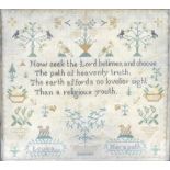 A Regency sampler, by Loisa Herapath, undated, 21 by 23cm, mounted, glazed and framed, 28 by 30cm.