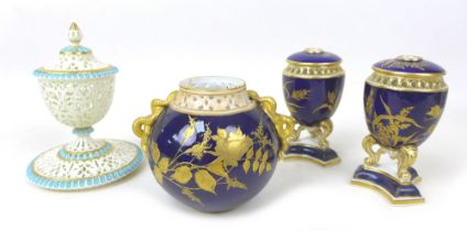 A collection of Grainger & Co Worcester wares, including a porcelain reticulated cup, cover and