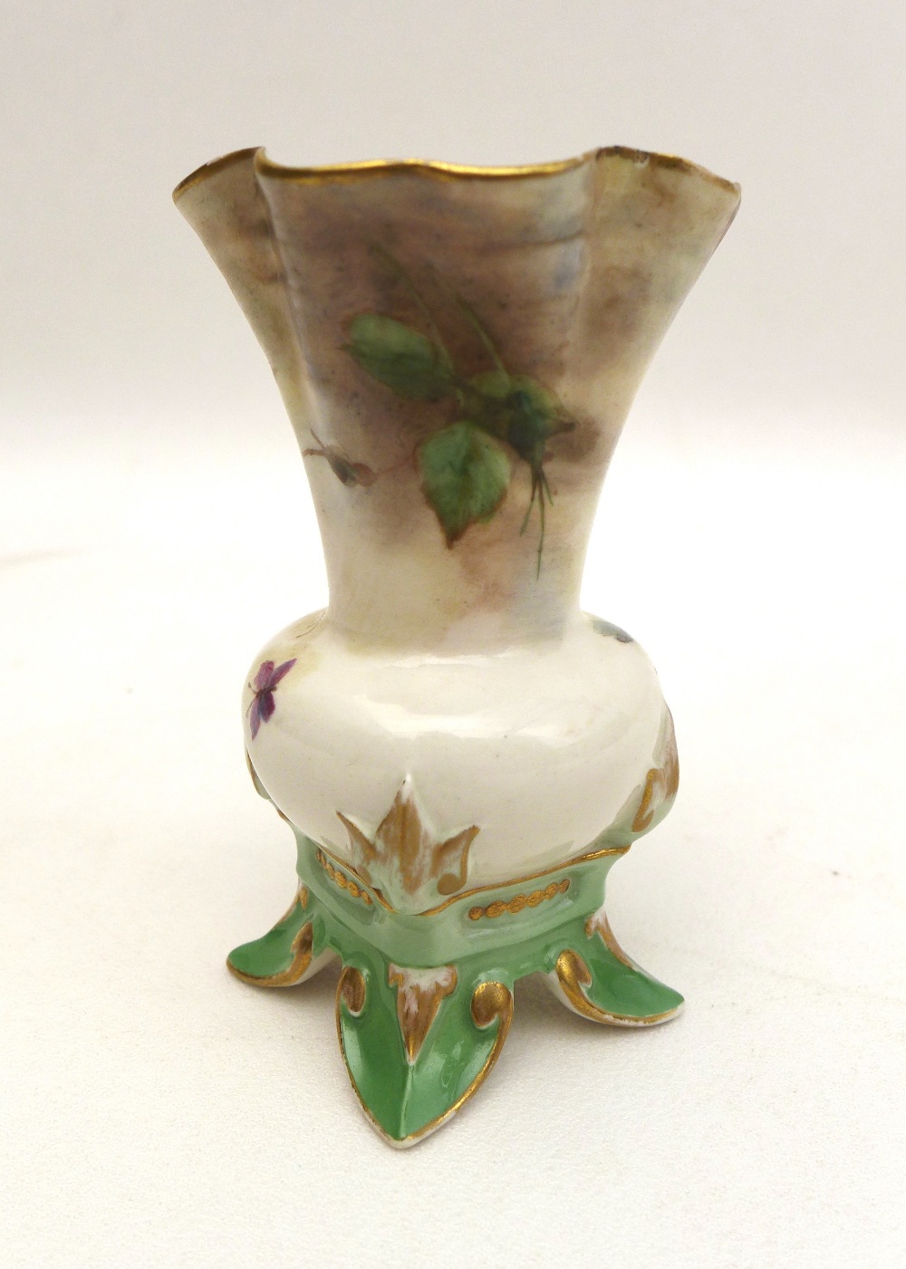 A group of four Royal Worcester pieces, comprising a pair of open salts, hand painted with roses, ' - Image 7 of 11