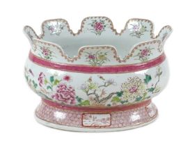 A French 'famille-rose' porcelain monteith, possibly Samson, late 19th century, of oval form,