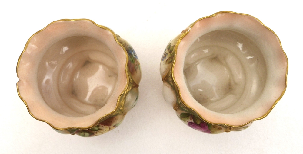 A group of four Royal Worcester pieces, comprising a pair of open salts, hand painted with roses, ' - Image 4 of 11