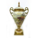 A large Royal Worcester vase and cover by John Stinton, circa 1910, the trophy shaped, twin