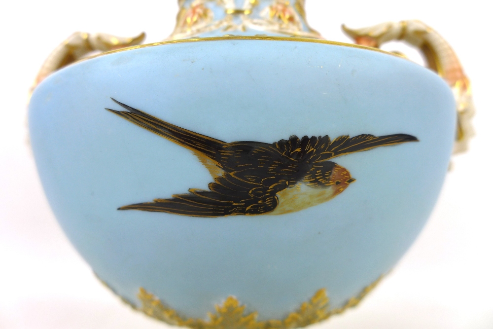 A Royal Worcester vase by Raymond Rea, painted with four swans in flight to a powder blue ground, - Image 5 of 12