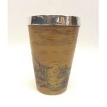 A Victorian Doulton Lambeth salt glazed beaker, decorated with sgraffito cattle by Hannah Barlow,