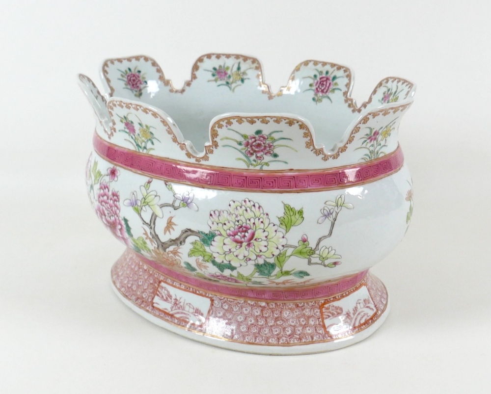 A French 'famille-rose' porcelain monteith, possibly Samson, late 19th century, of oval form, - Image 7 of 9