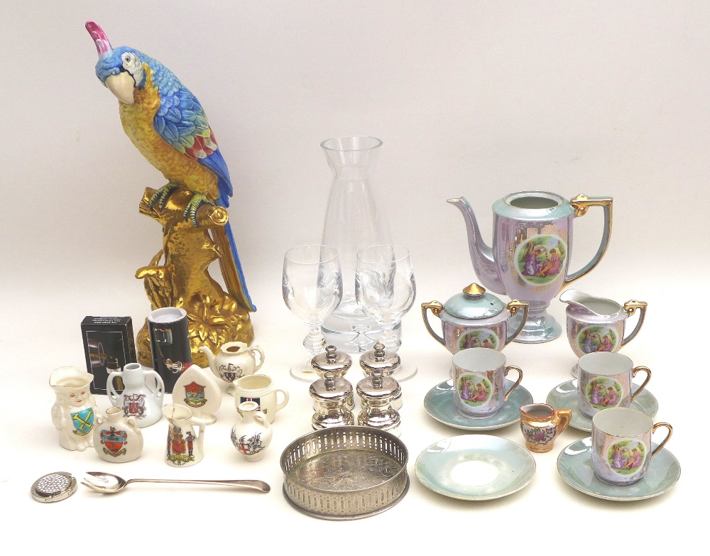 A group ceramics, glass, and silver plated items, including an El Pardo parrot, with