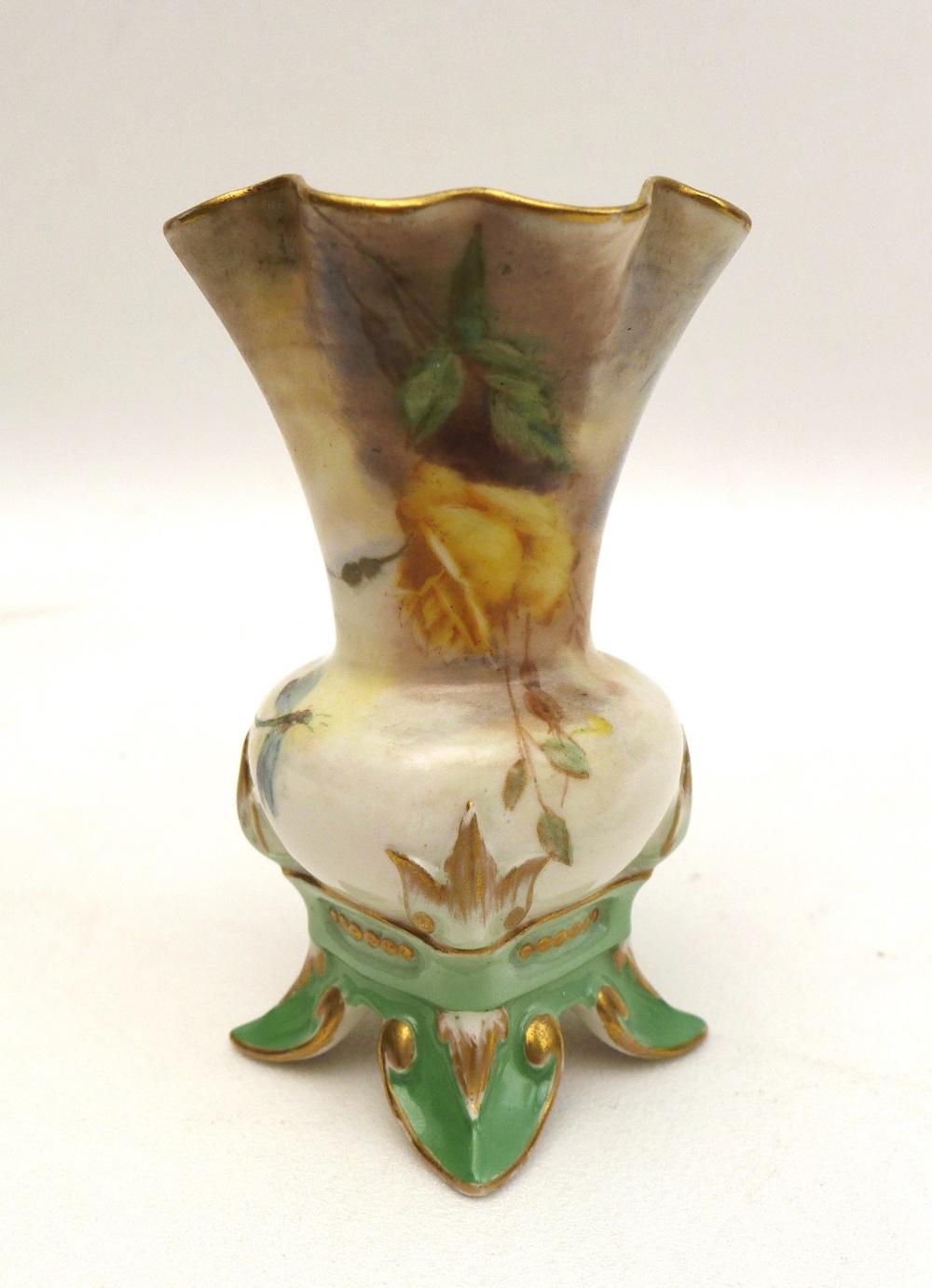 A group of four Royal Worcester pieces, comprising a pair of open salts, hand painted with roses, ' - Image 6 of 11