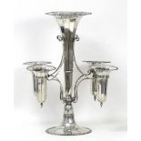 An early 20th century silver plated epergne, with four detachable posie holders surrounding a