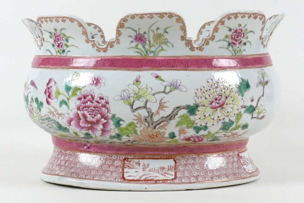 A French 'famille-rose' porcelain monteith, possibly Samson, late 19th century, of oval form, - Image 2 of 9