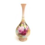A Royal Worcester bottle vase, painted all round with pink and red roses in full bloom, dated