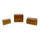Three mahogany boxes, comprising a Victorian sewing box/writing slope with mother of pearl inlaid