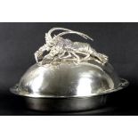 A large late 20th century Franco Lagini silver plated Seafood platter, its domed cover mounted by