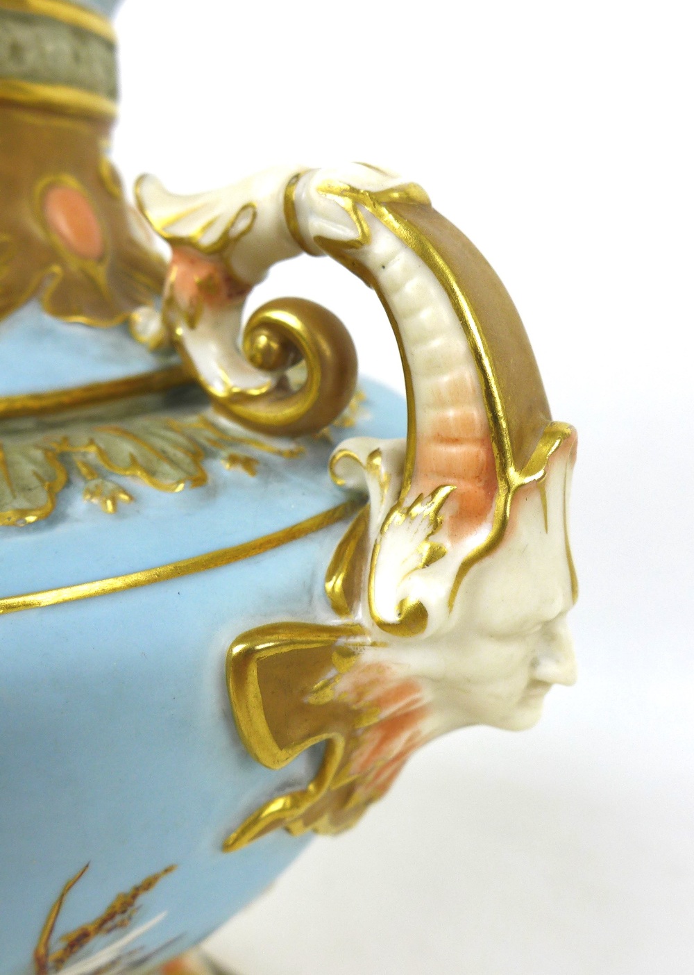 A Royal Worcester vase by Raymond Rea, painted with four swans in flight to a powder blue ground, - Image 8 of 12
