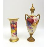 Two pieces of Royal Worcester by Kitty Blake, comprising a trumpet vase, painted with Autumn