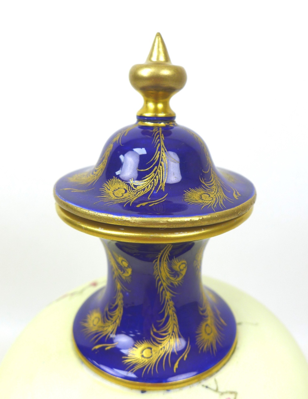 A Royal Worcester vase and cover, painted with a peacock perched on a branch in a blossom tree, on - Image 6 of 9