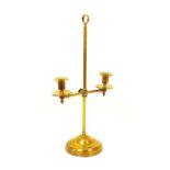 A Victorian brass adjustable twin branched candelabra, 26.5 by 15 by 51.5cm high.