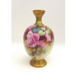A Royal Worcester bulbous vase by William Jarman, hand painted with roses, signed Jarman, shape