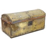 A Georgian hide covered trunk with domed top, metal lock plate, 86.5 by 41 by 43.5 cm high.