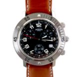 A Hermes Clipper Chrono stainless steel gentleman's wristwatch, model CL2.910, circular black dial