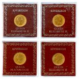 A group of four Elizabeth II gold sovereigns, comprising 1964, 1964, 1966, and 1968, all