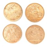 A group of four gold half sovereigns, comprising a Victoria 'veiled head' half sovereign, 1894,