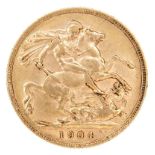 An Edward VII gold sovereign, 1904.