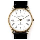 A Mappin & Webb 9ct gold cased gentleman's wristwatch, circular white dial with black Roman