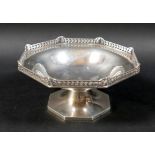 A silver pedestal bowl, of octagonal form with pierced gallery edge, raised on a tapering foot, 15.5