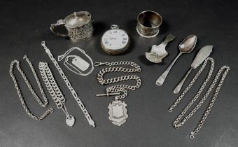 A collection of George III and later silver, including a George III silver teaspoon, with initial '