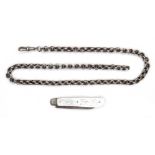 An Edwardian silver fob chain, 28.5g, 43cm, together with an Edwardian silver folding pocket fruit