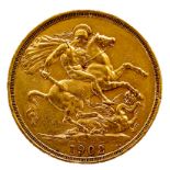 An Edward VII gold double sovereign, two pounds coin, 1902, 28.3mm, 16.0g.