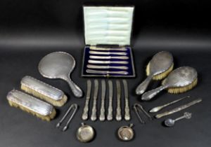 A collection of George V silver and later silver, including a George V silver backed hand mirror