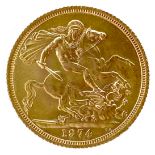 An Elizabeth II gold sovereign, 1974.