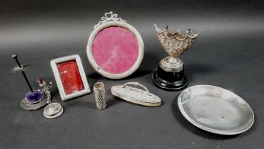 A collection of Victorian and later silver, including a a pin dish with heavily rubbed hallmarks,