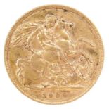 An Edward VII gold sovereign, 1909.