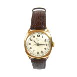 A Titus Geneve 9ct gold cased gentleman's wristwatch, circa 1948 with circular cream dial, black