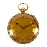 An early Victorian 18ct yellow gold pocket watch, key wind, open faced, with machine engraved