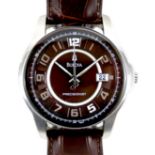 A Bulova Precisionist stainless steel gentleman's wristwatch, in 1950's style, circular mahogany