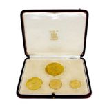 A George VI 1937 proof gold four coin specimen set, Royal Mint issue, comprising five pounds, two