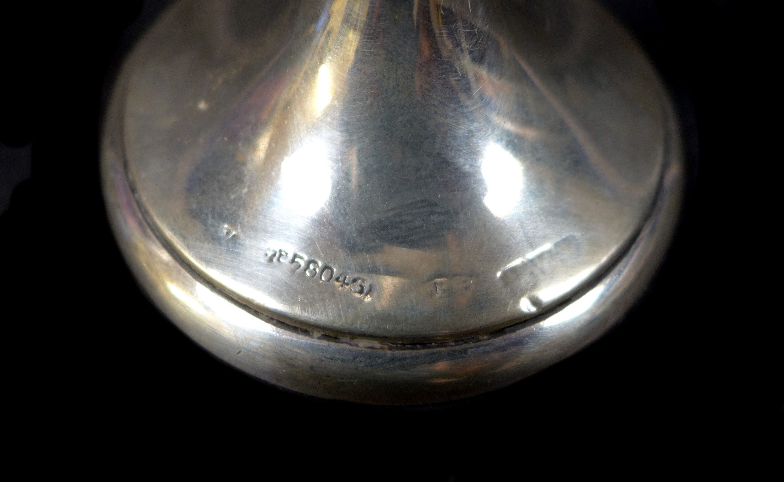 A silver posy vase stand and glass trumpet vase with frilled edge, indistinctly marked, possibly - Image 5 of 7