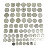 A collection of British silver content coins, including a Edward VII 1906 six pence, 0.085toz, a